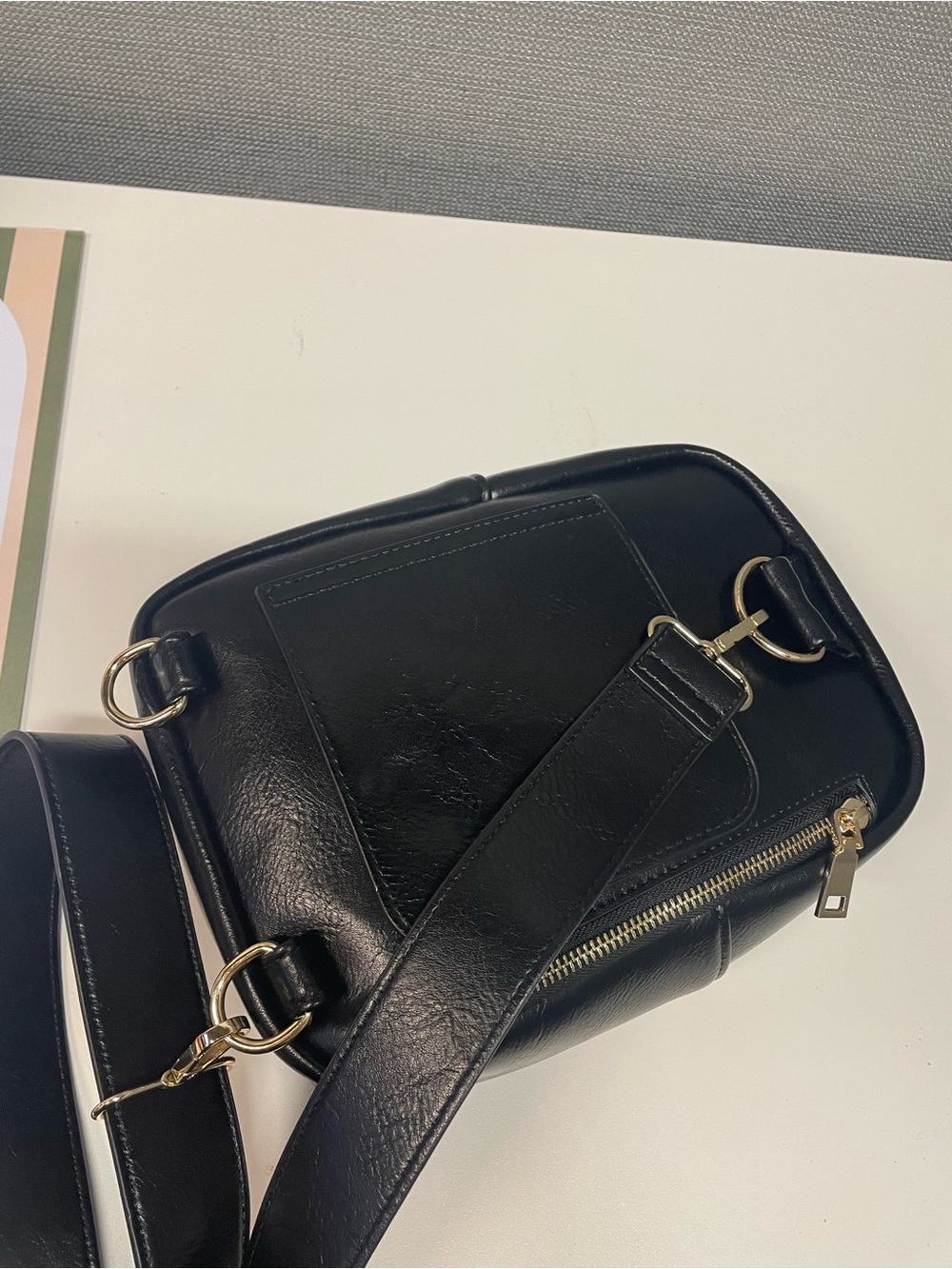 Higton & Company Women’s Black Leather Crossbody Bag with Gold Zip - Picture 8 of 13